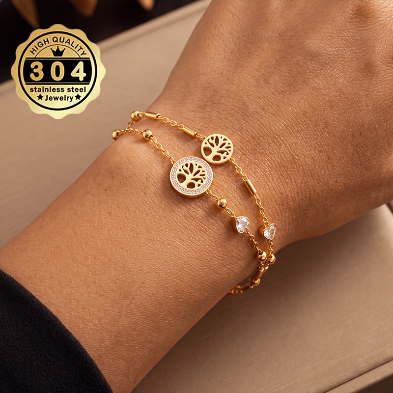 Double Layer Women's Stackable Bracelet, Tree of Life Design